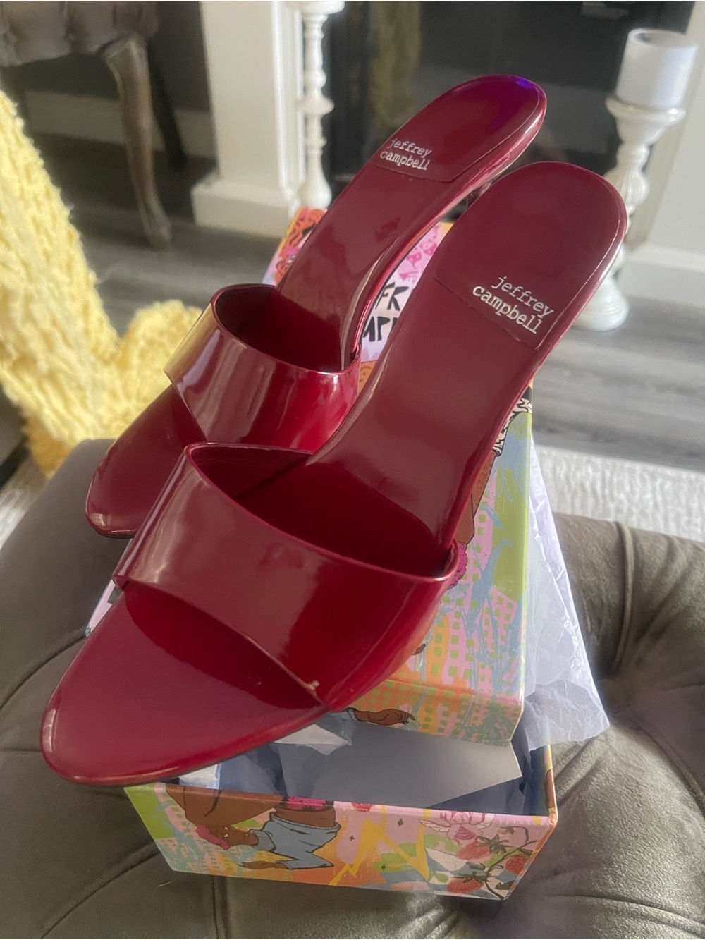 Jeffrey Campbell Red Patent Double-Band Slide Mules